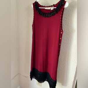 Vintage 90s Gatsby red black fringe dress deep midi dress small